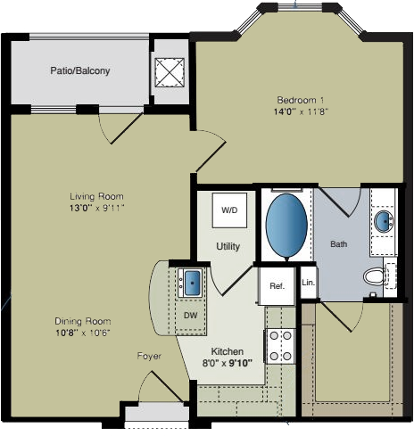 Explore the floor plan for a stunning one bedroom apartment at Southgate Apartments in Baton Rouge.