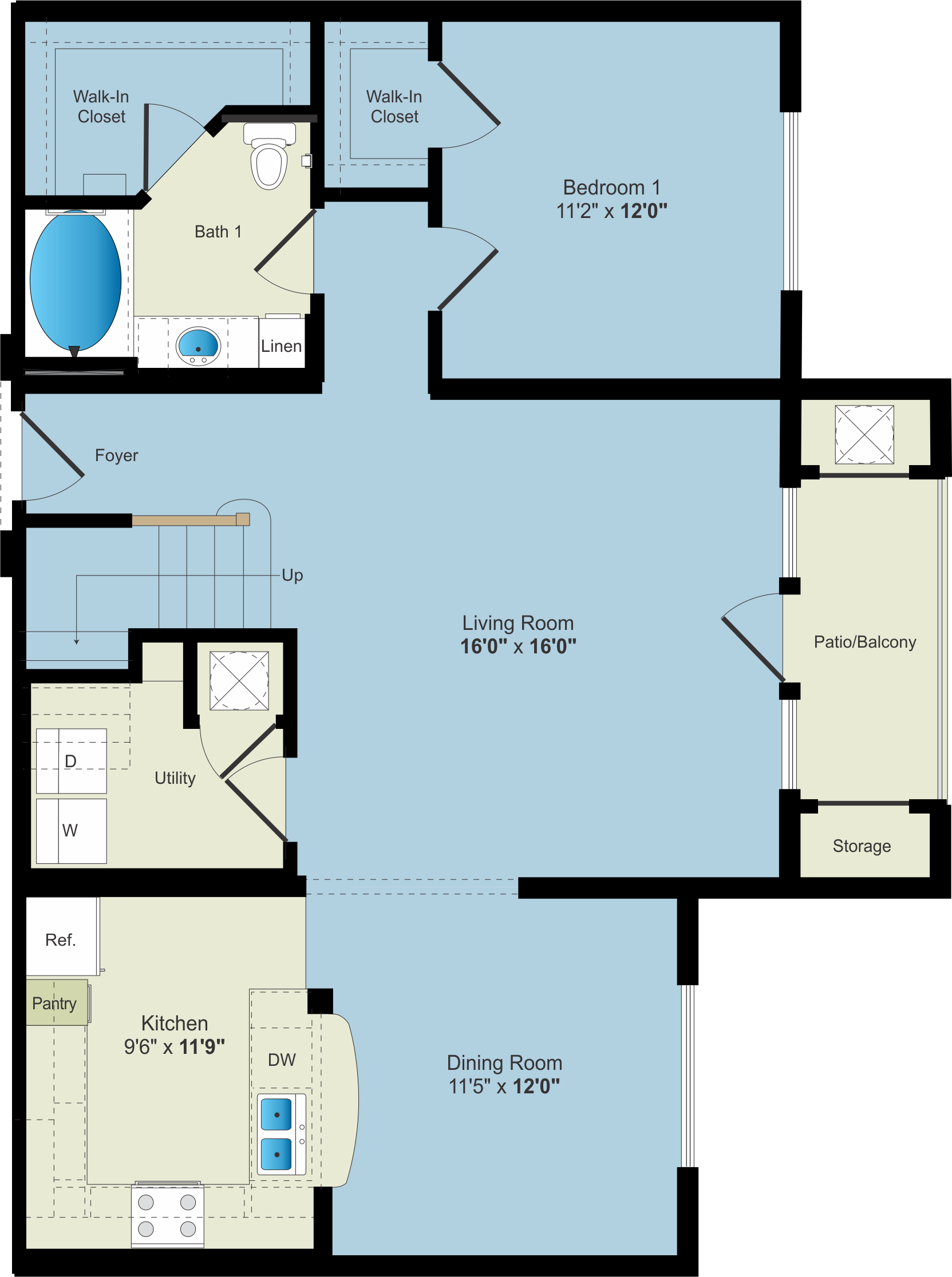 A floor plan for a two bedroom apartment available for Apartment Rentals.