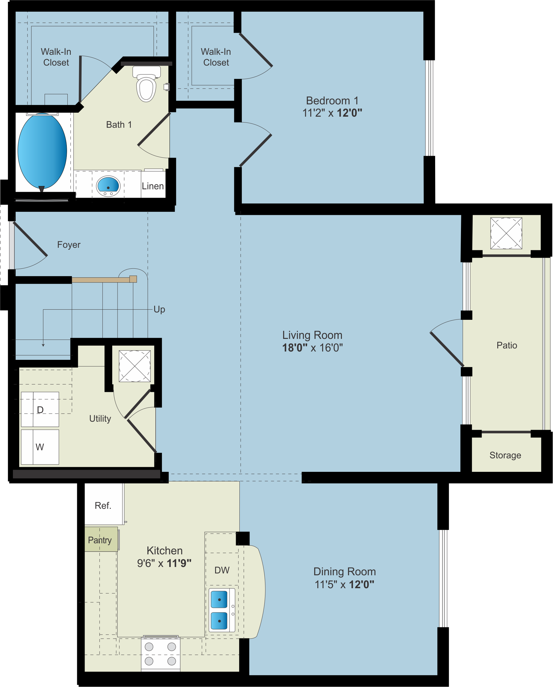 A floor plan for a two bedroom apartment available for Apartment Rentals.