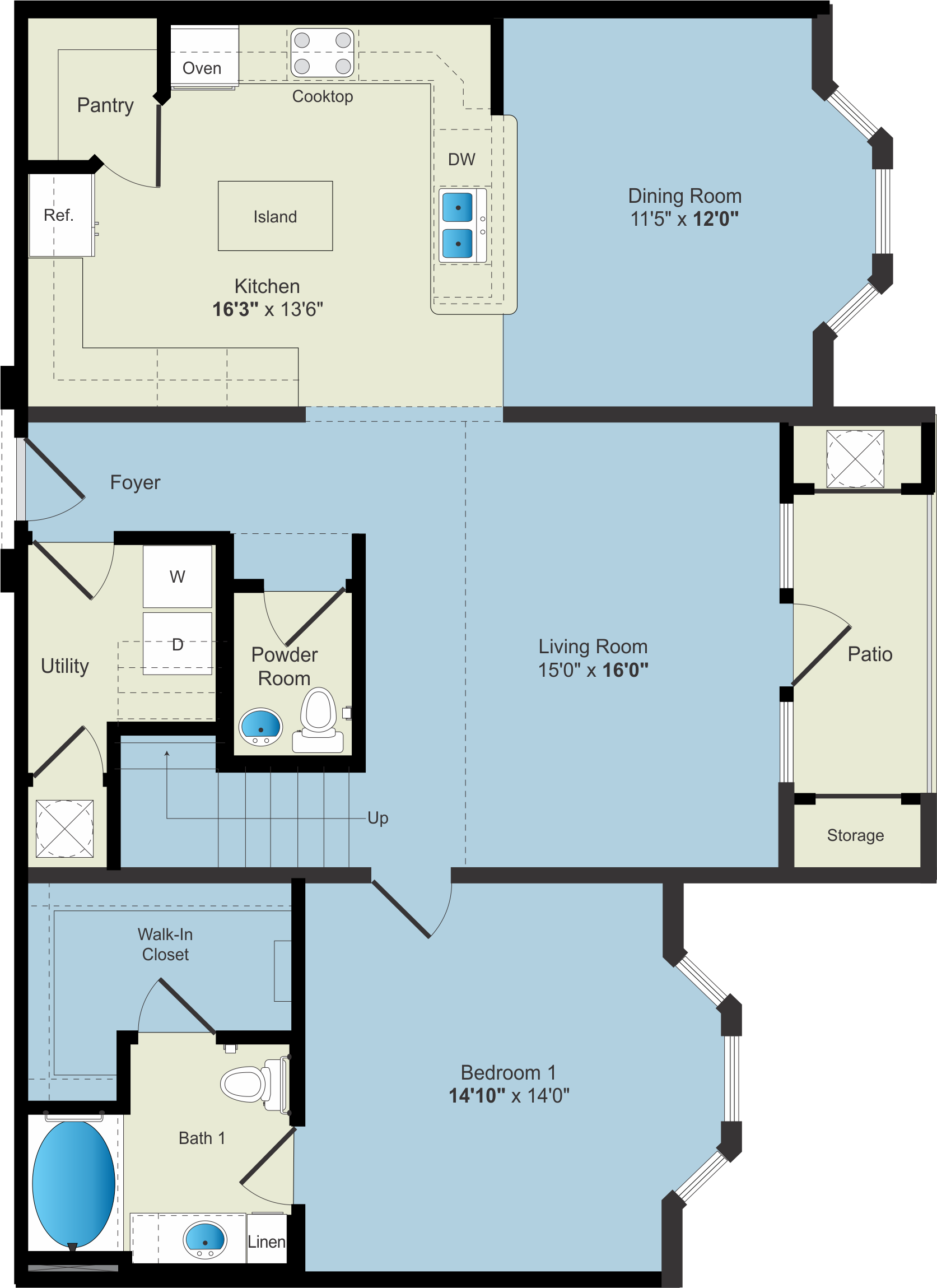 A floor plan for an Apartment Rentals with two bedrooms.