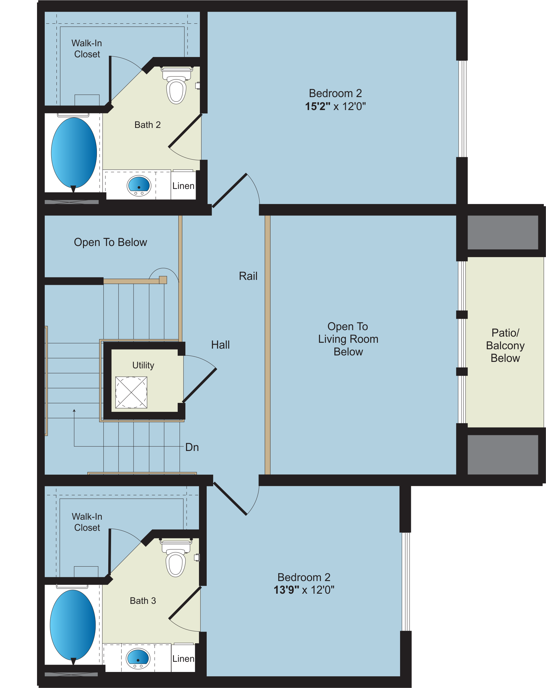 A floor plan of a two bedroom apartment available for Apartment Rentals.