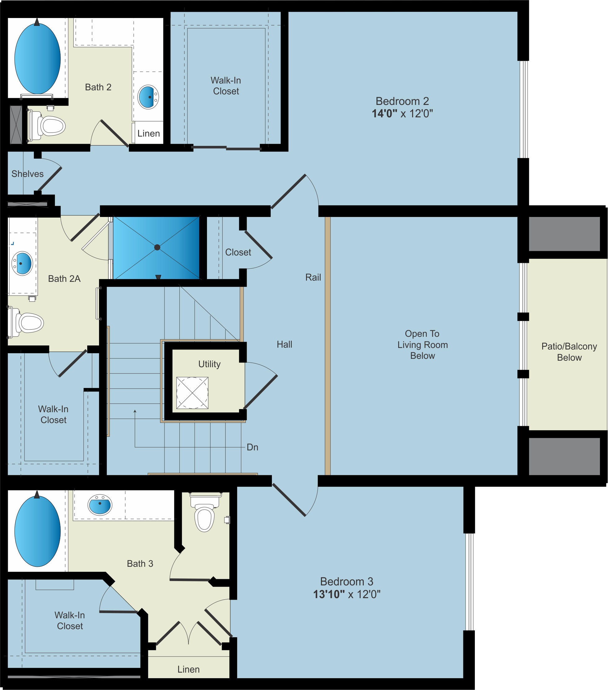 Apartment Rentals: A floor plan of an apartment with two bedrooms and two bathrooms.