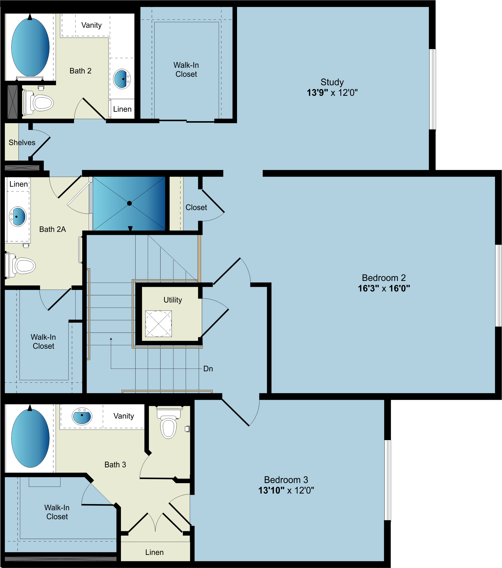 Apartment Rentals Description: A floor plan of an apartment with two bedrooms and two bathrooms available for rent.